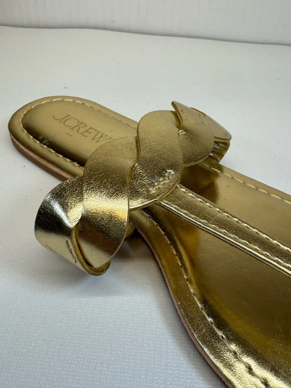 J. Crew Gold Metallic Braided Thong Sandals Flip Flops Size 7